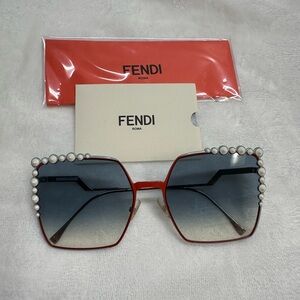 Fendi Red Sunglasses with Pearl Detailing
